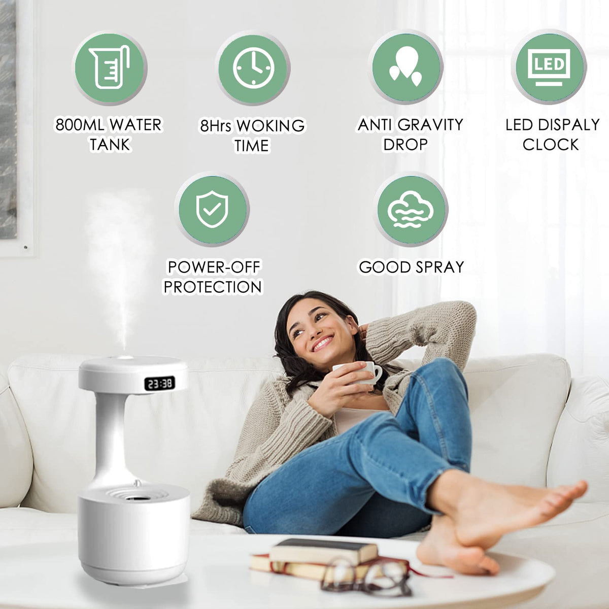 Anti gravity water humidifier
